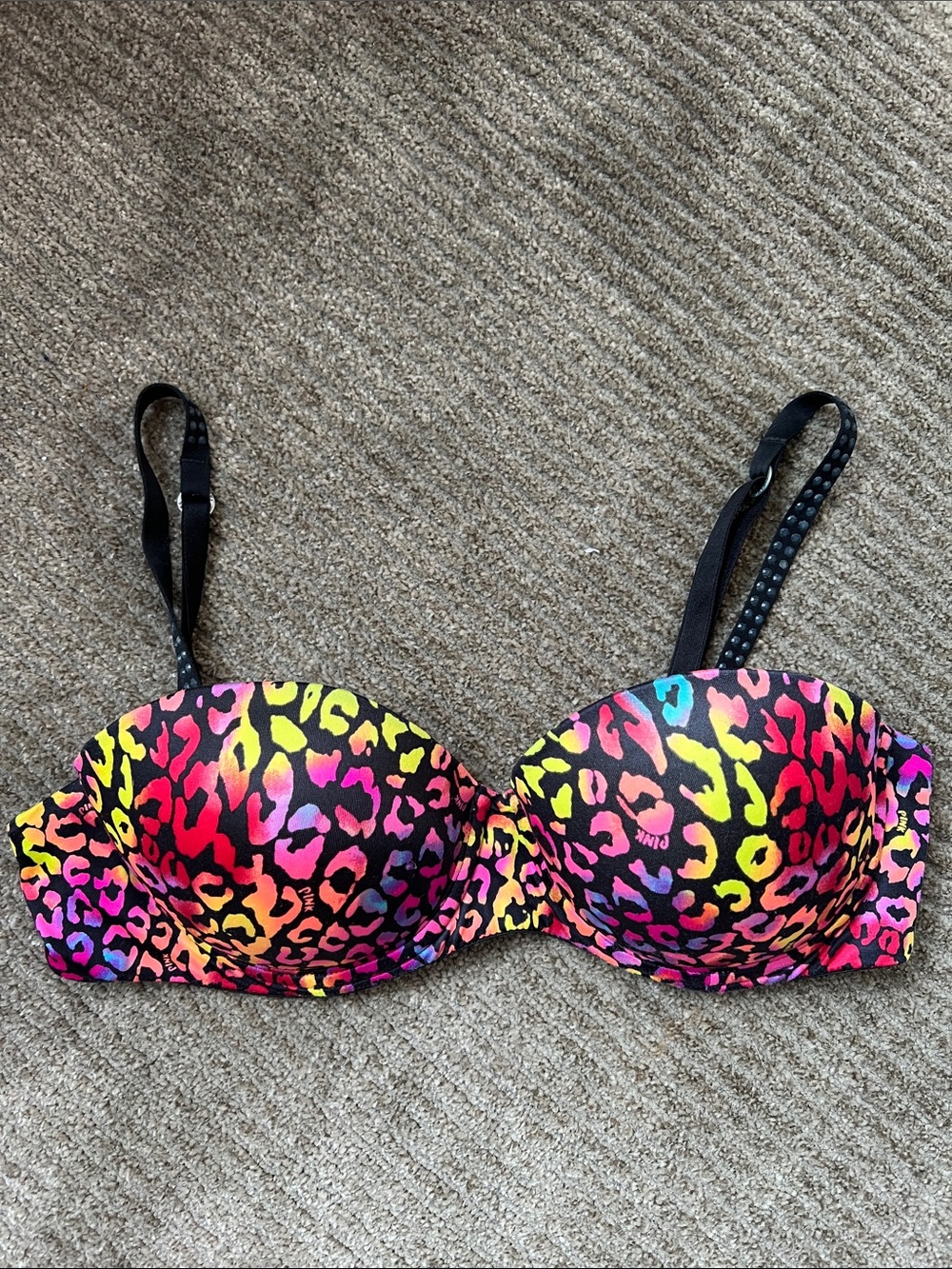 PINK Victoria's Secret Neon Leopard Demi Push-Up Bra